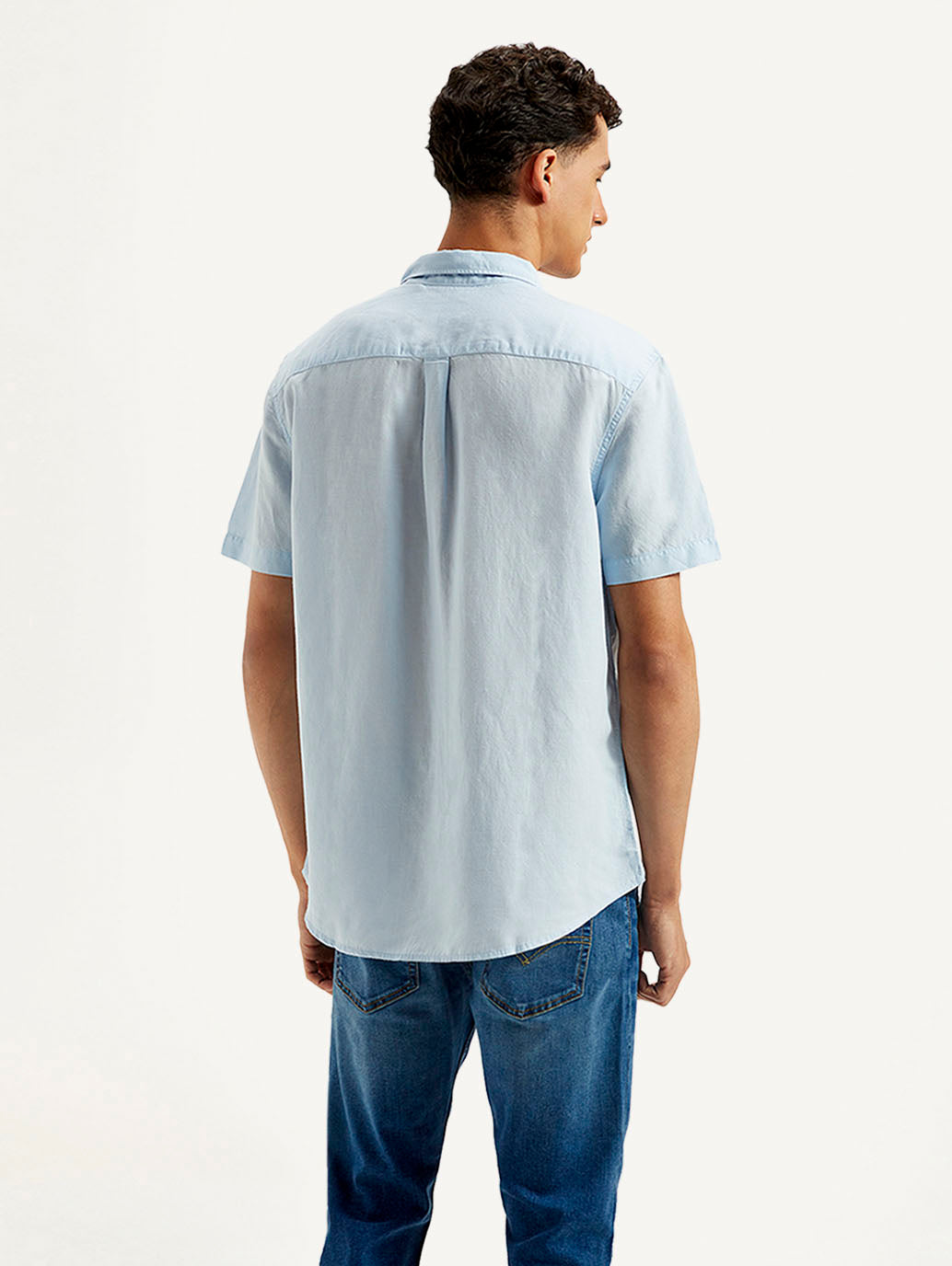 Men's Solid Slim Fit Linen Shirt - Back View