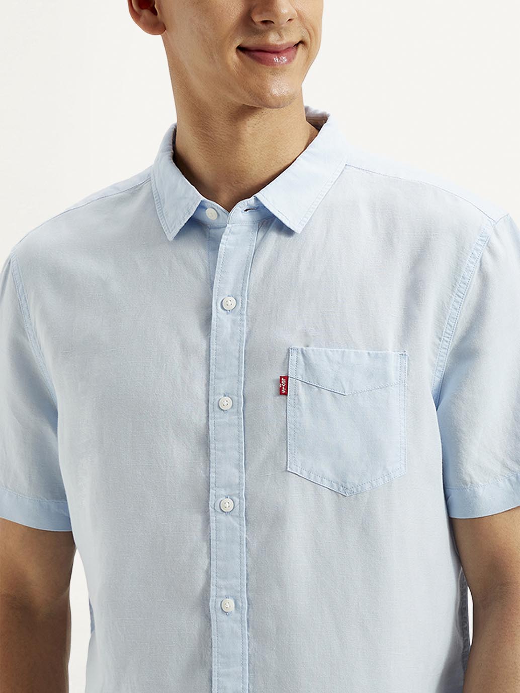 Men's Solid Slim Fit Linen Shirt - Detail View