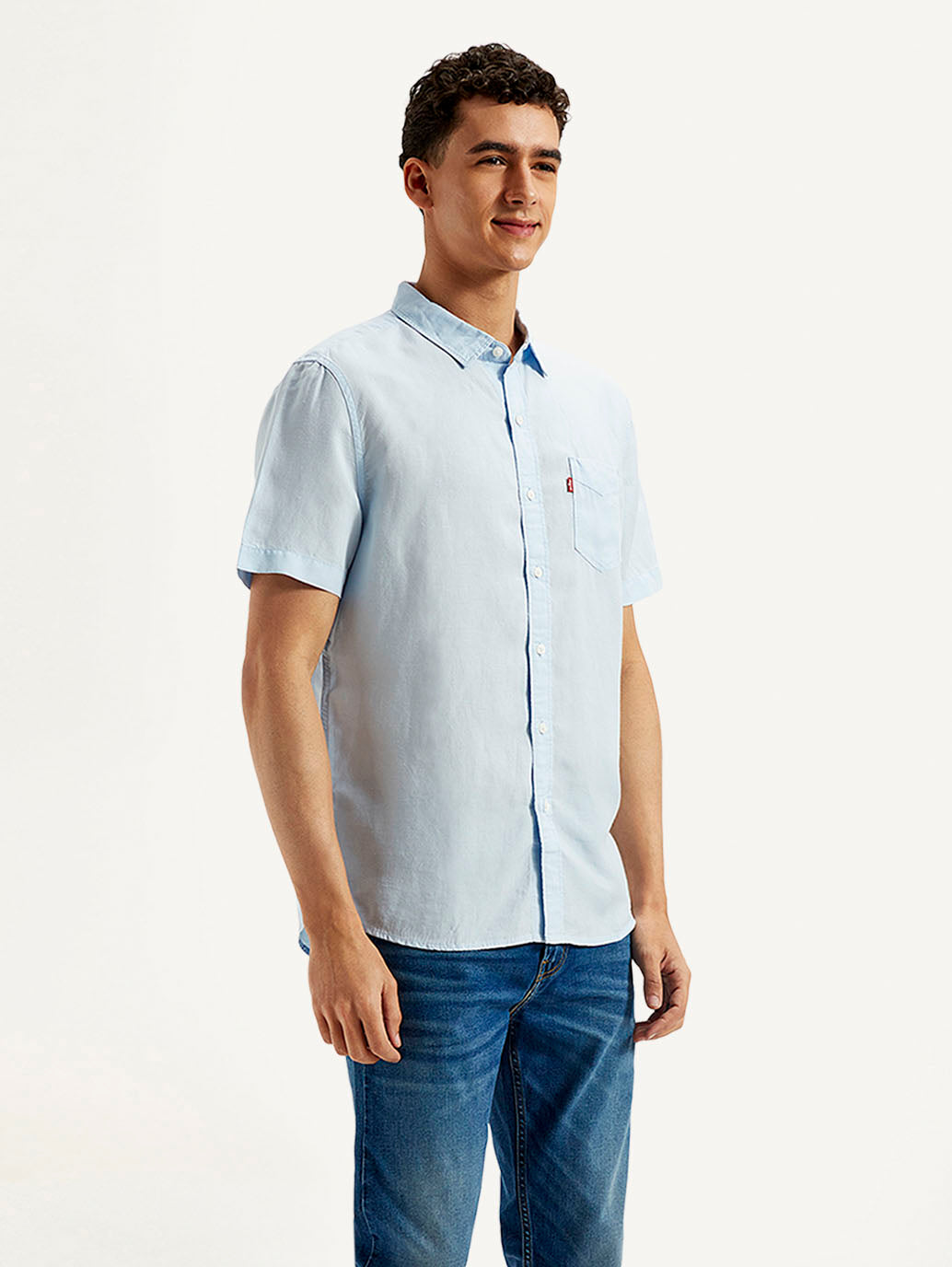 Men's Solid Slim Fit Linen Shirt - Side View