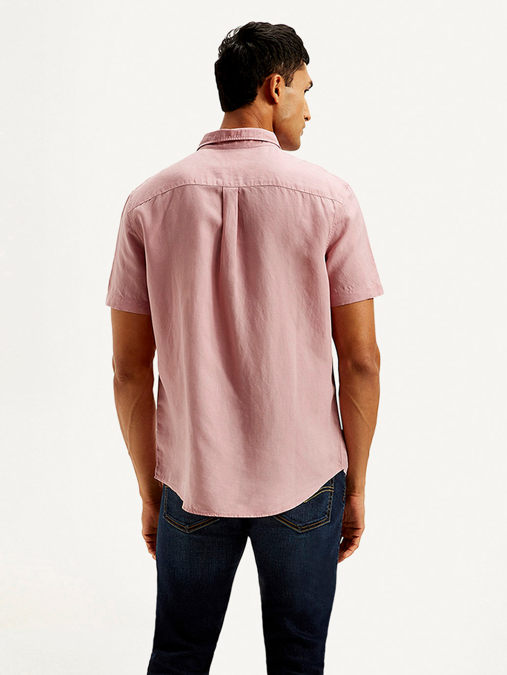 Men's Solid Slim Fit Linen Shirt - Back View