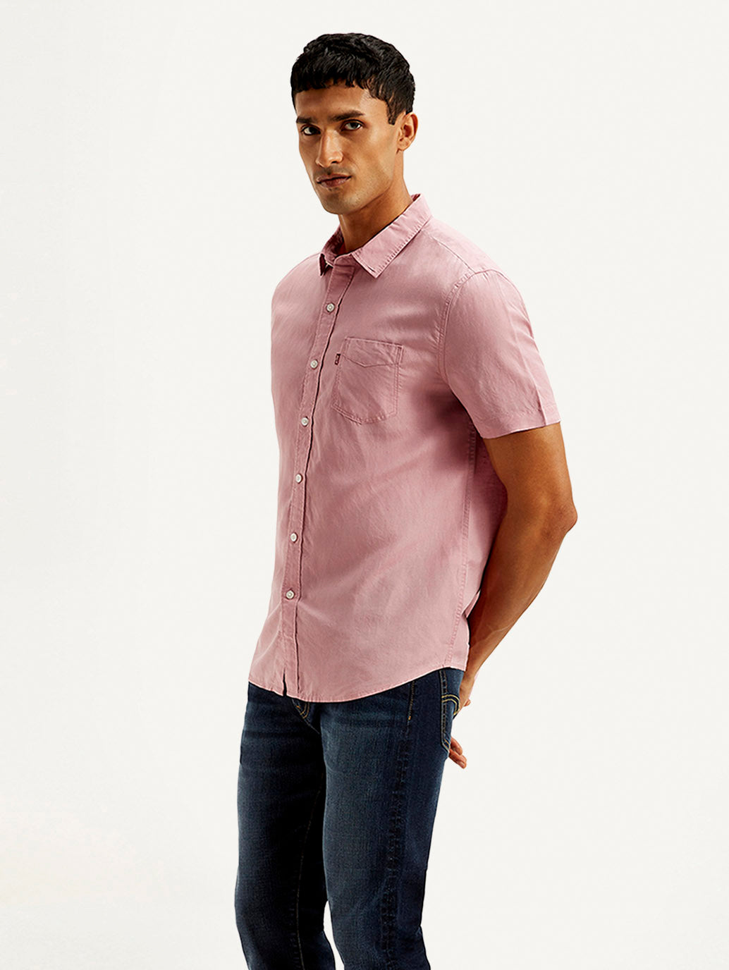 Men's Solid Slim Fit Linen Shirt - Side View