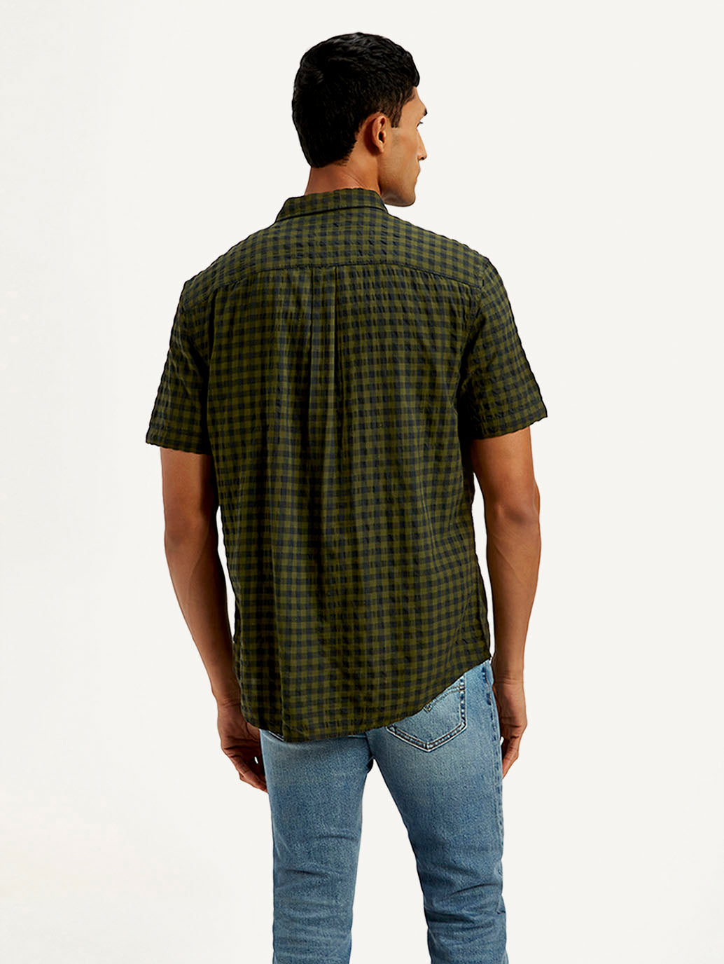 Men's Checkered Slim Fit Shirt - Back View