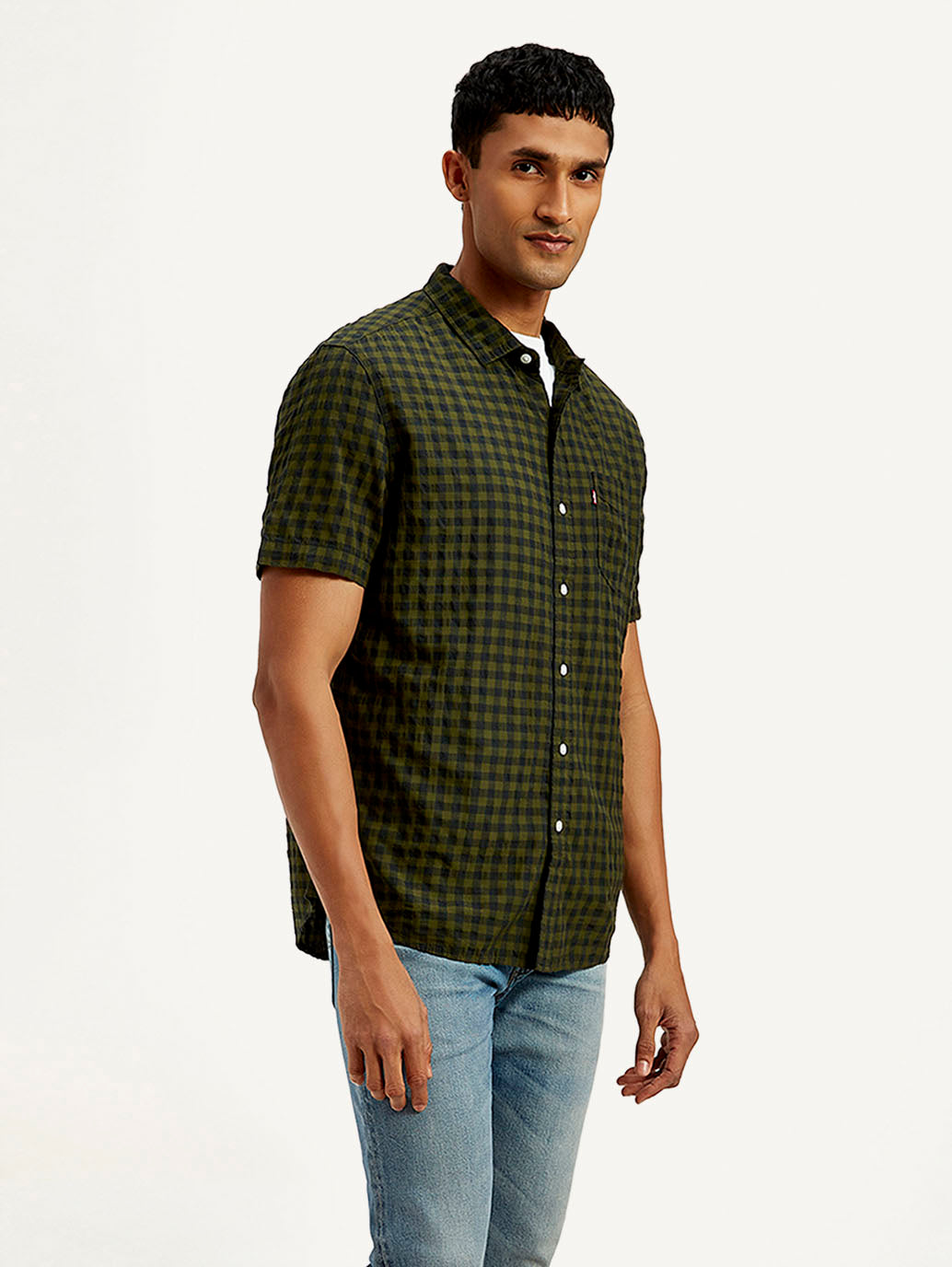 Men's Checkered Slim Fit Shirt - Side View