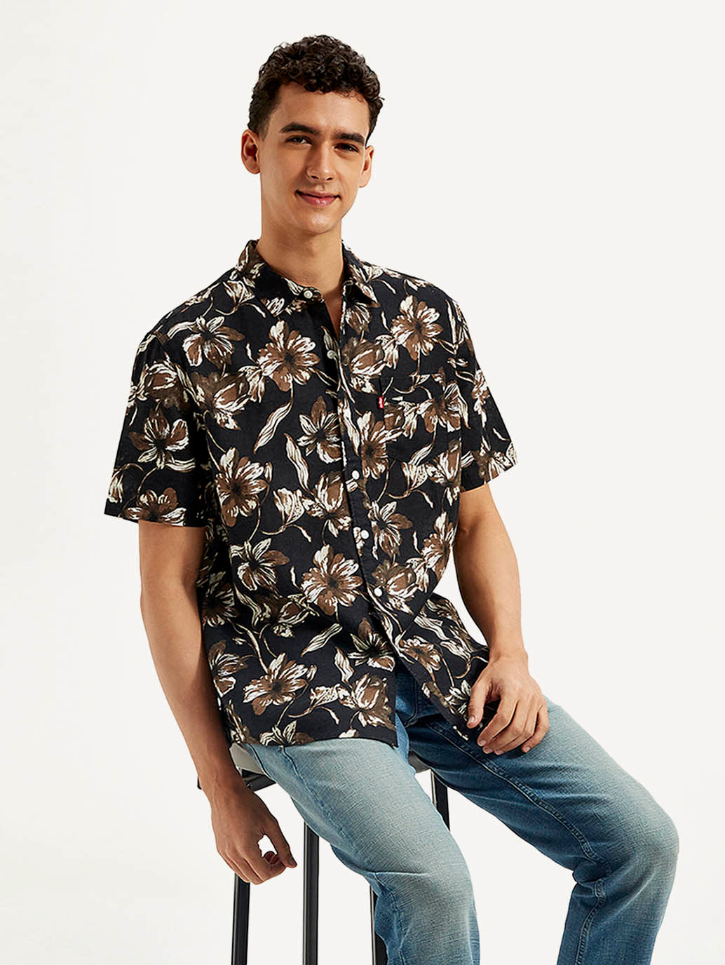Men's Floral Slim Fit Linen Shirt - Styleshot View