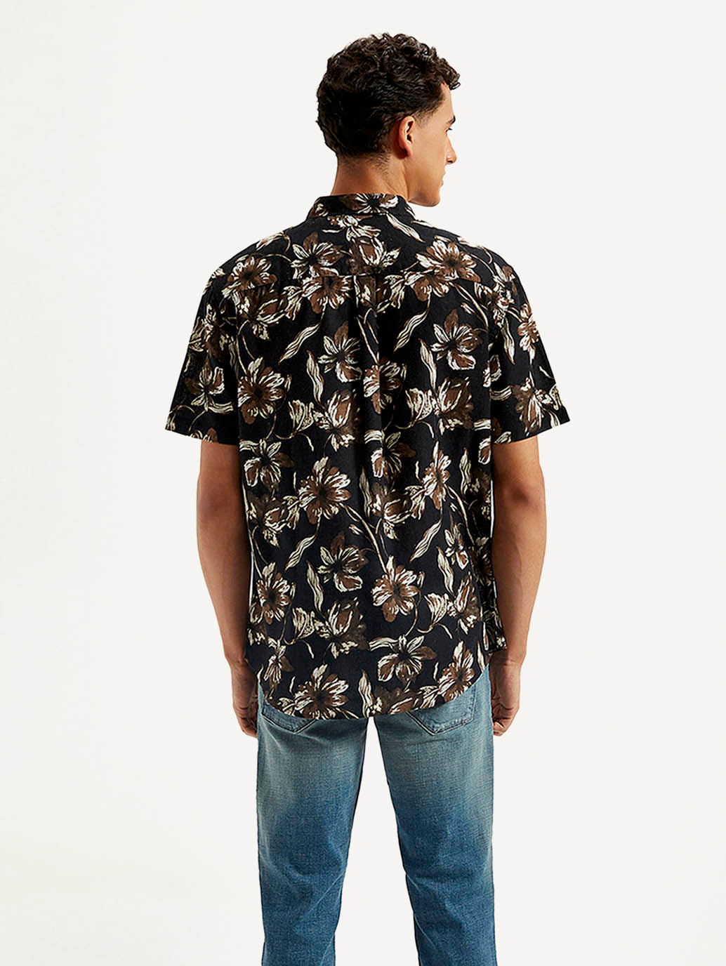 Men's Floral Slim Fit Linen Shirt - Back View