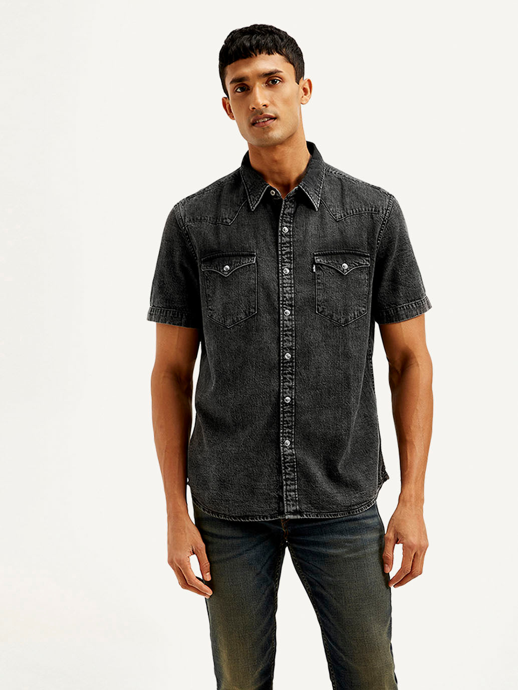 Men's Solid Slim Fit Shirt - Front View