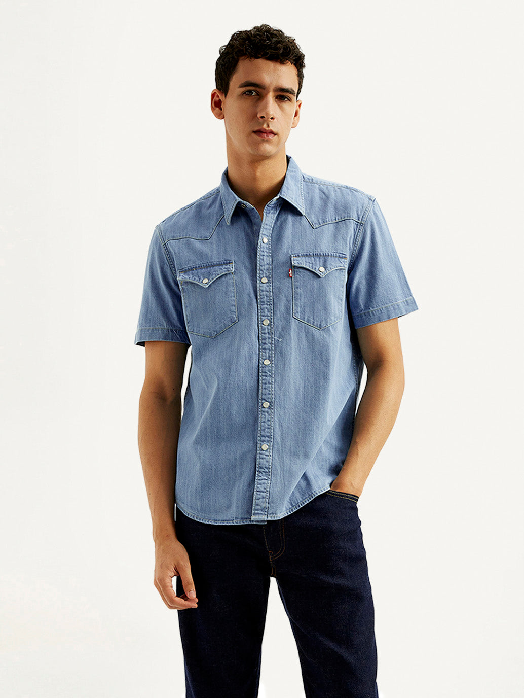 Men's Solid Slim Fit Denim Shirt - Styleshot View