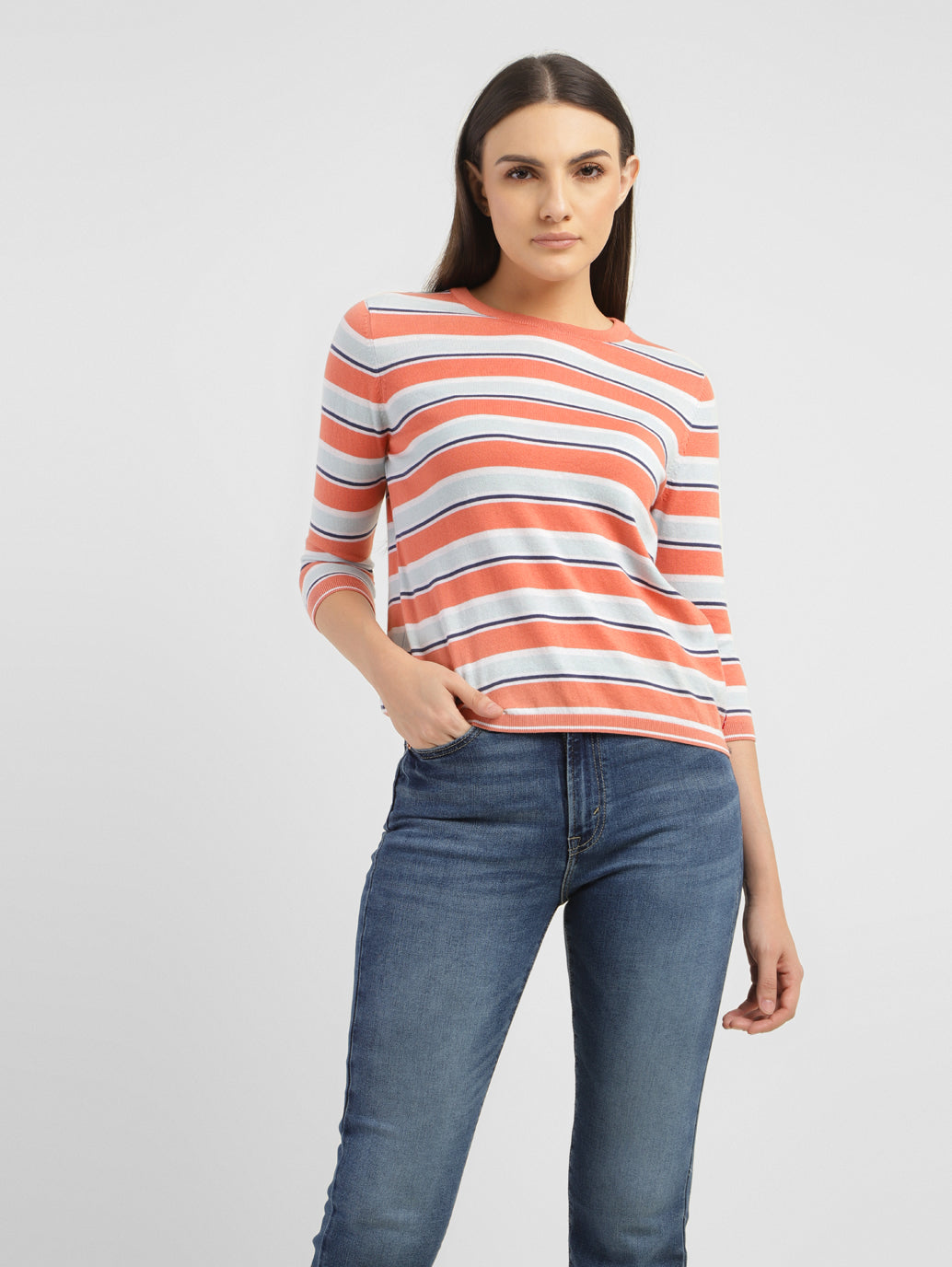 Women's Striped Crew Neck T-shirt - 14585f1e-ca38-4b73-a0b2-1cd098e16c99 View