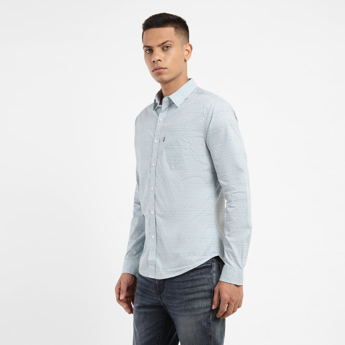 Men's Printed Spread Collar Shirt - Side View