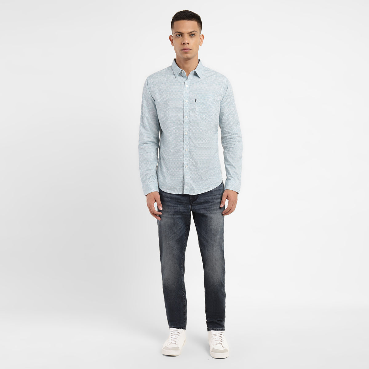 Men's Printed Spread Collar Shirt - ModelFront View