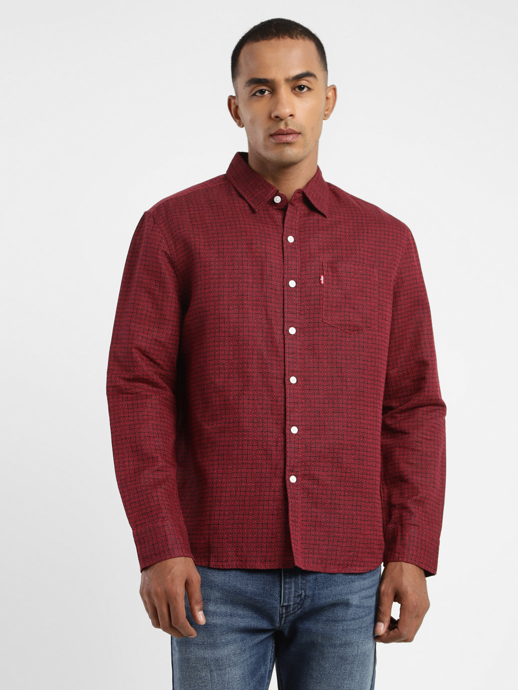 Men's Geometric Print Spread Collar Linen Shirt - 986d08b9-9e33-4ad0-b6bc-5e402b173f7a View