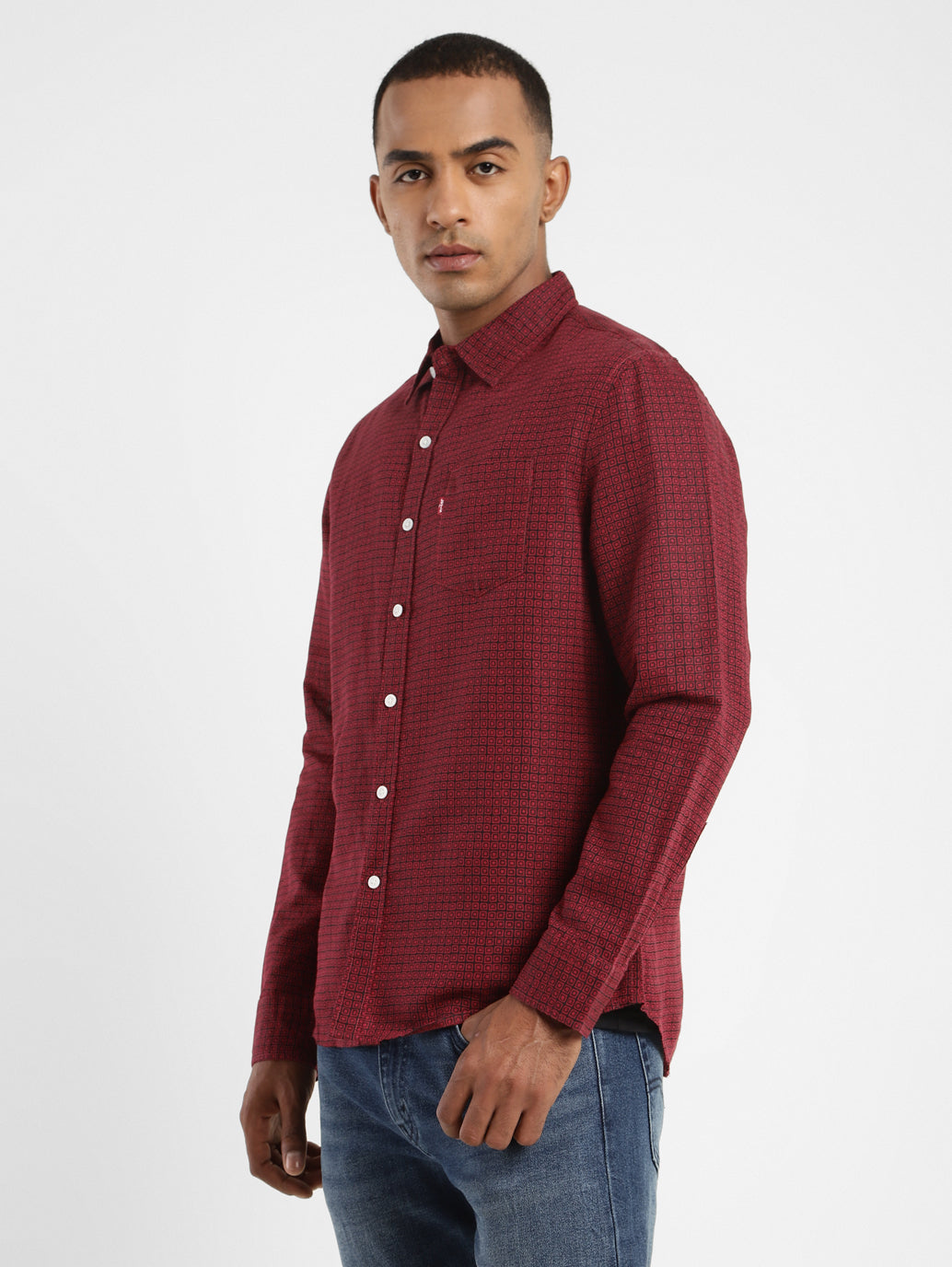 Men's Geometric Print Spread Collar Linen Shirt - f1897b7b-9305-4113-8876-cd384b1f61f4 View