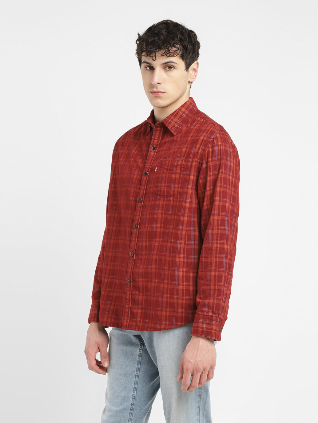 Men's Checkered Slim Fit Corduroy Shirt - f91104b7-823e-4ad6-8795-dc30fab48b5a View