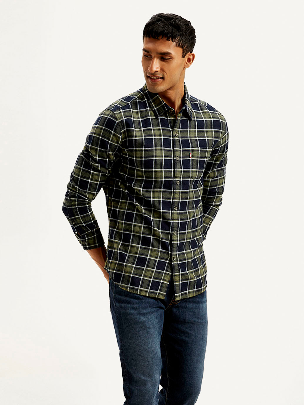 Men's Checkered Slim Fit Shirt - Side View