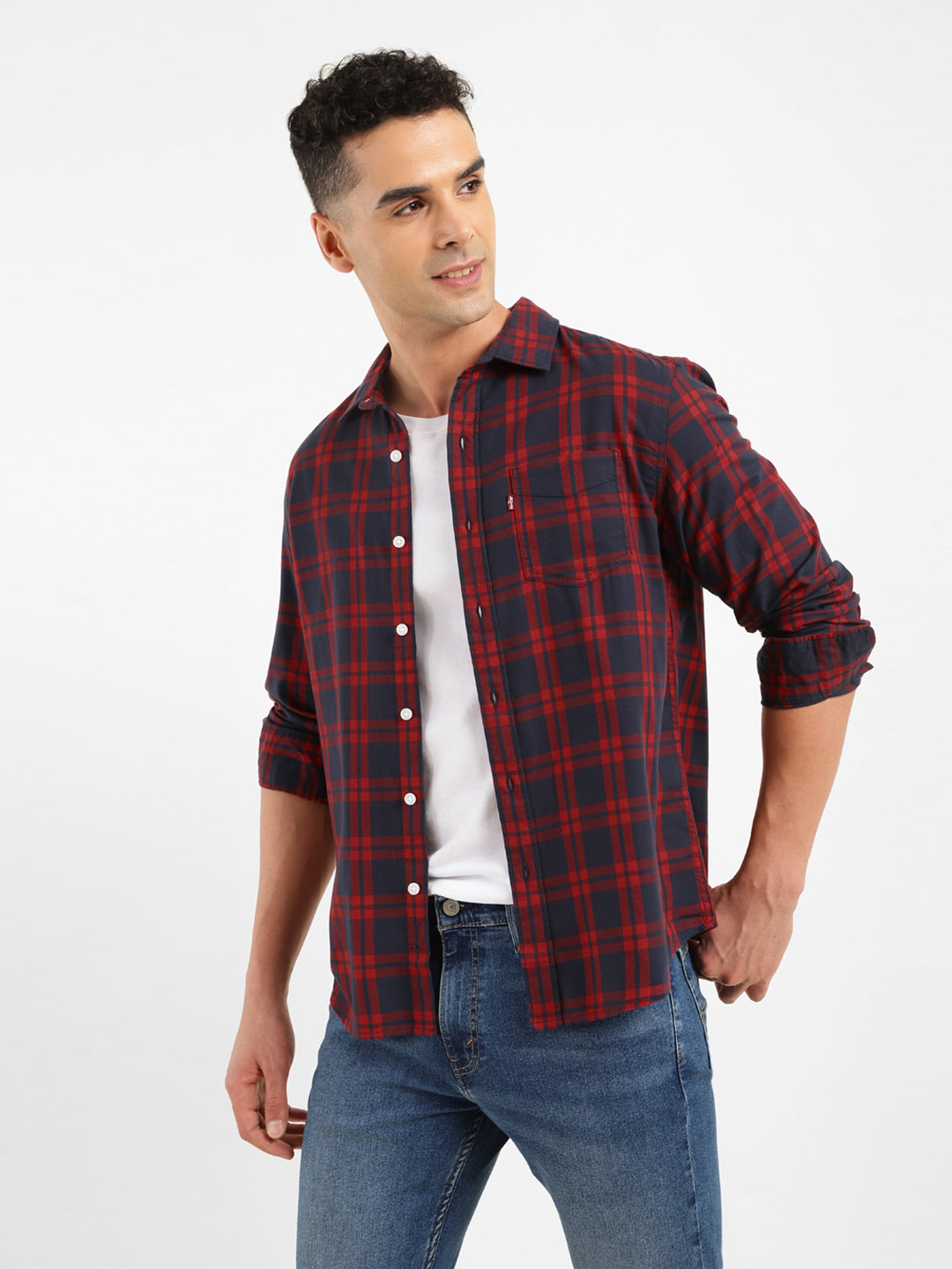Men's Checkered Spread Collar Shirt - Styleshot View