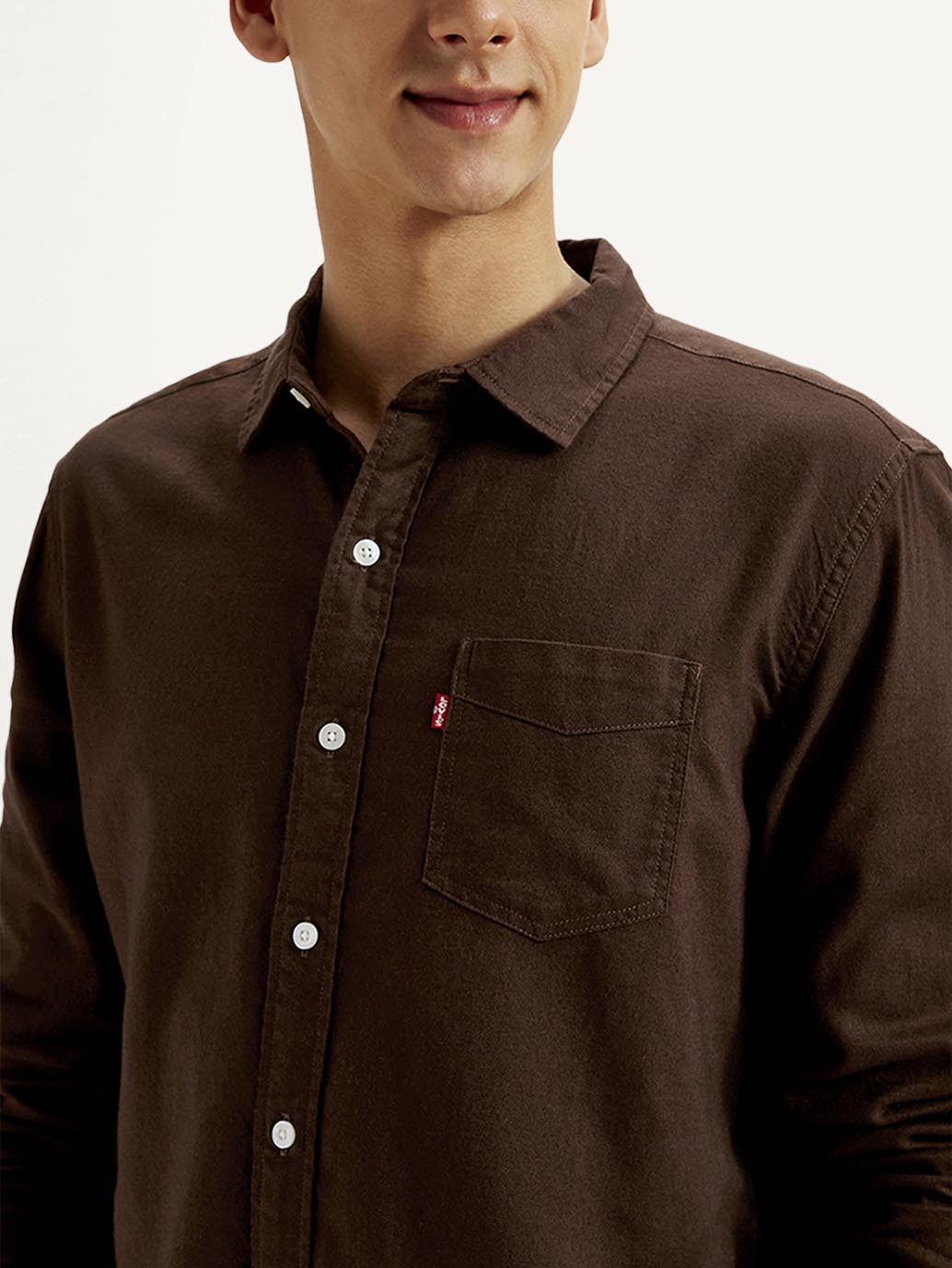 Men's Solid Slim Fit Oxford Shirt - Detail View
