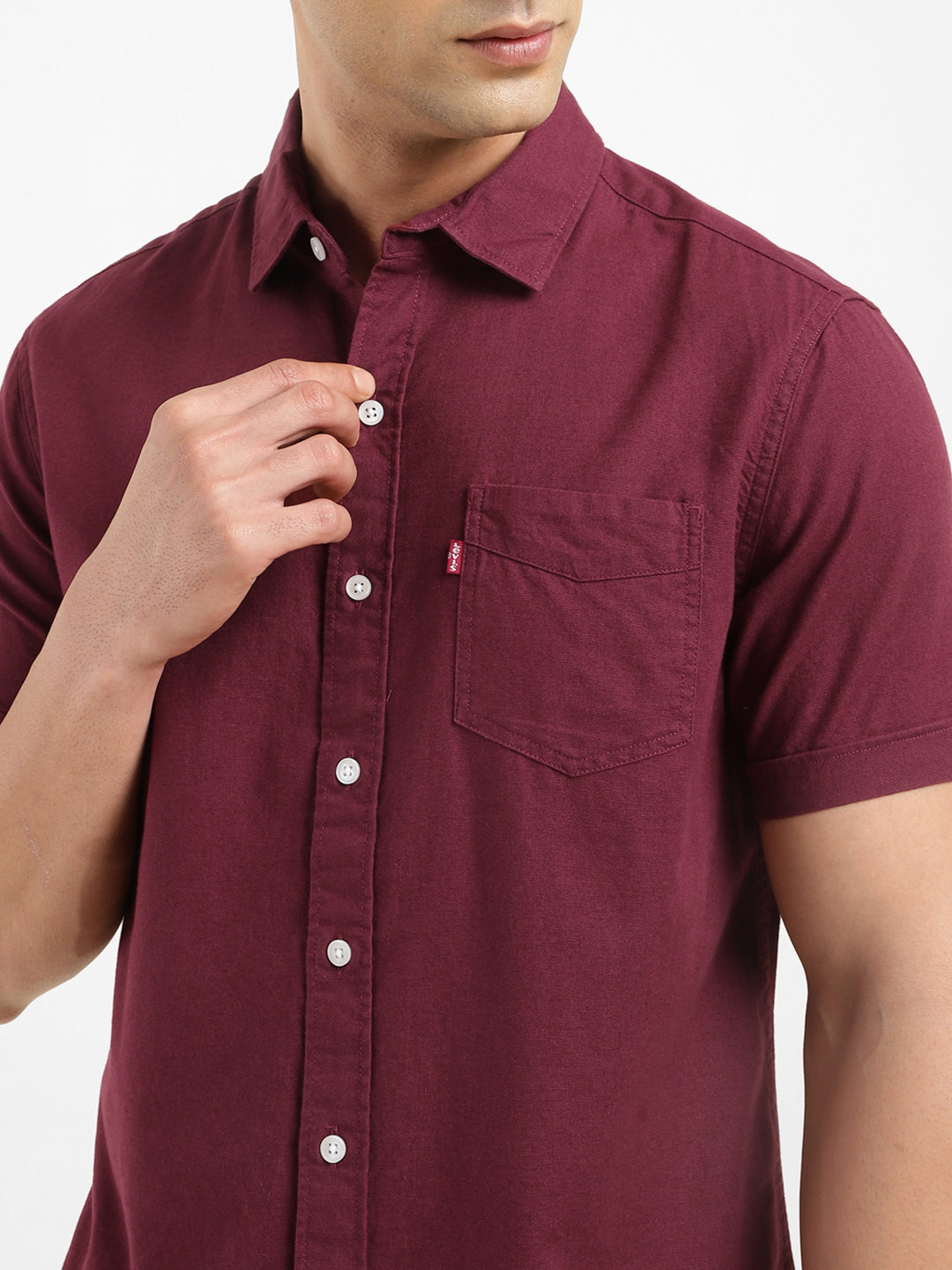 Men's Solid Slim Fit Shirt - Detail View