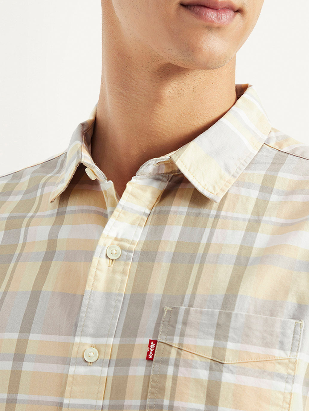 Men's Checkered Slim Fit Oxford Shirt - Detail View
