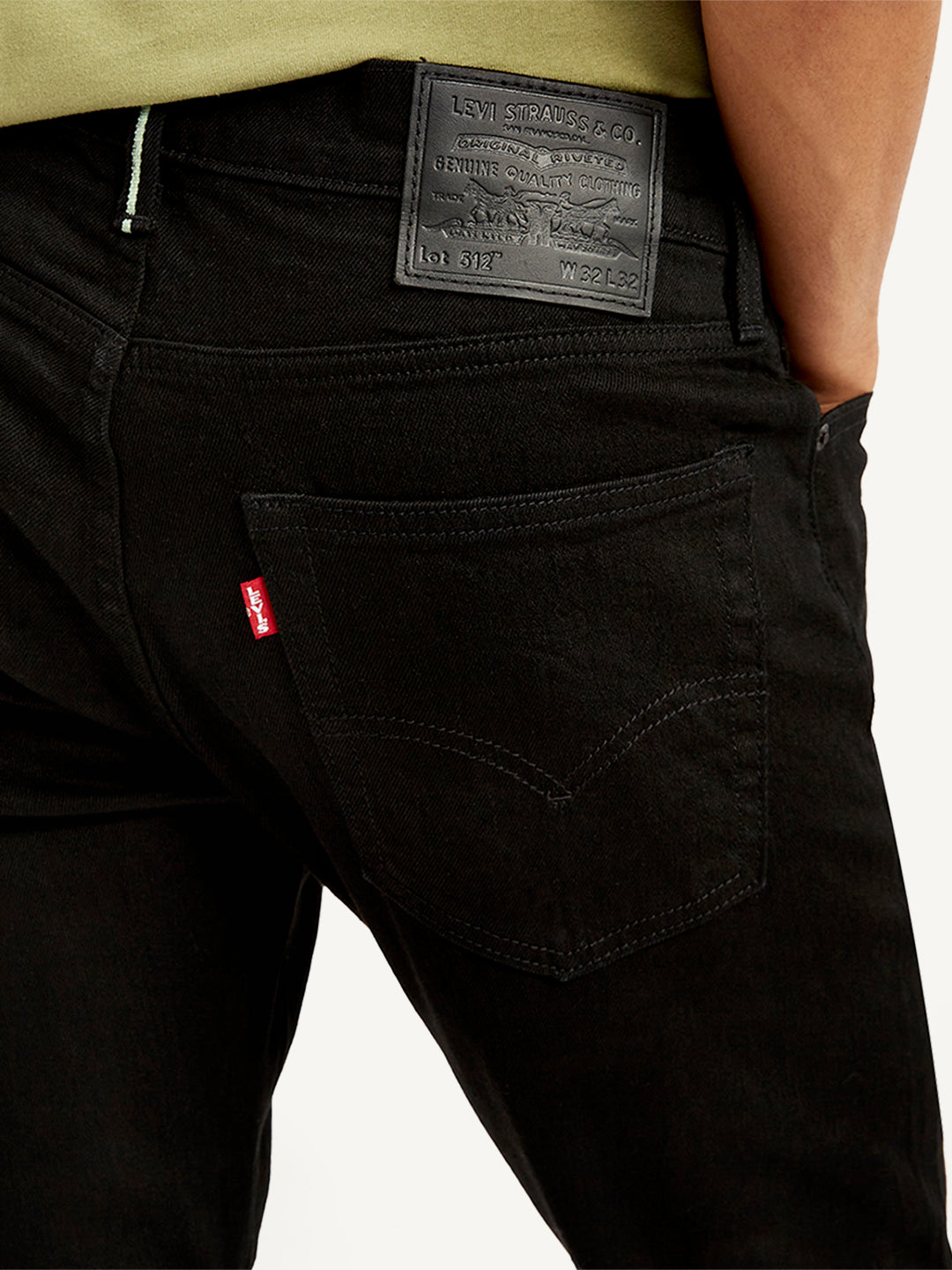 Men's 512 Black Slim Tapered Fit Mid Rise Selvedge Jeans - Detail View
