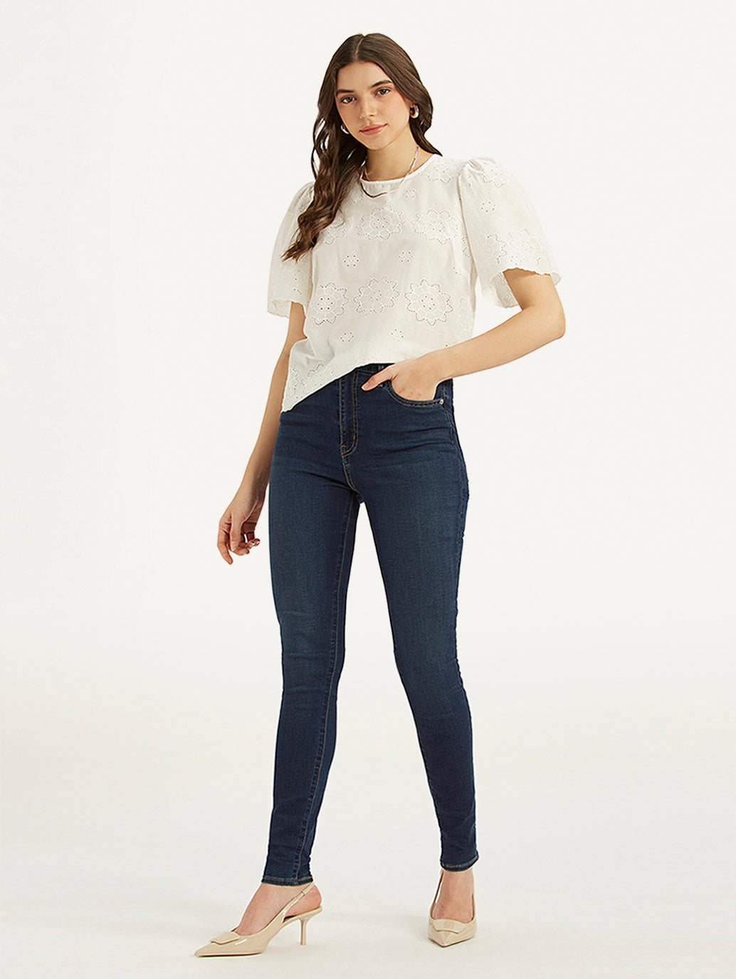 Women's Blue Mile High Skinny Fit High Rise Jeans - Styleshot View