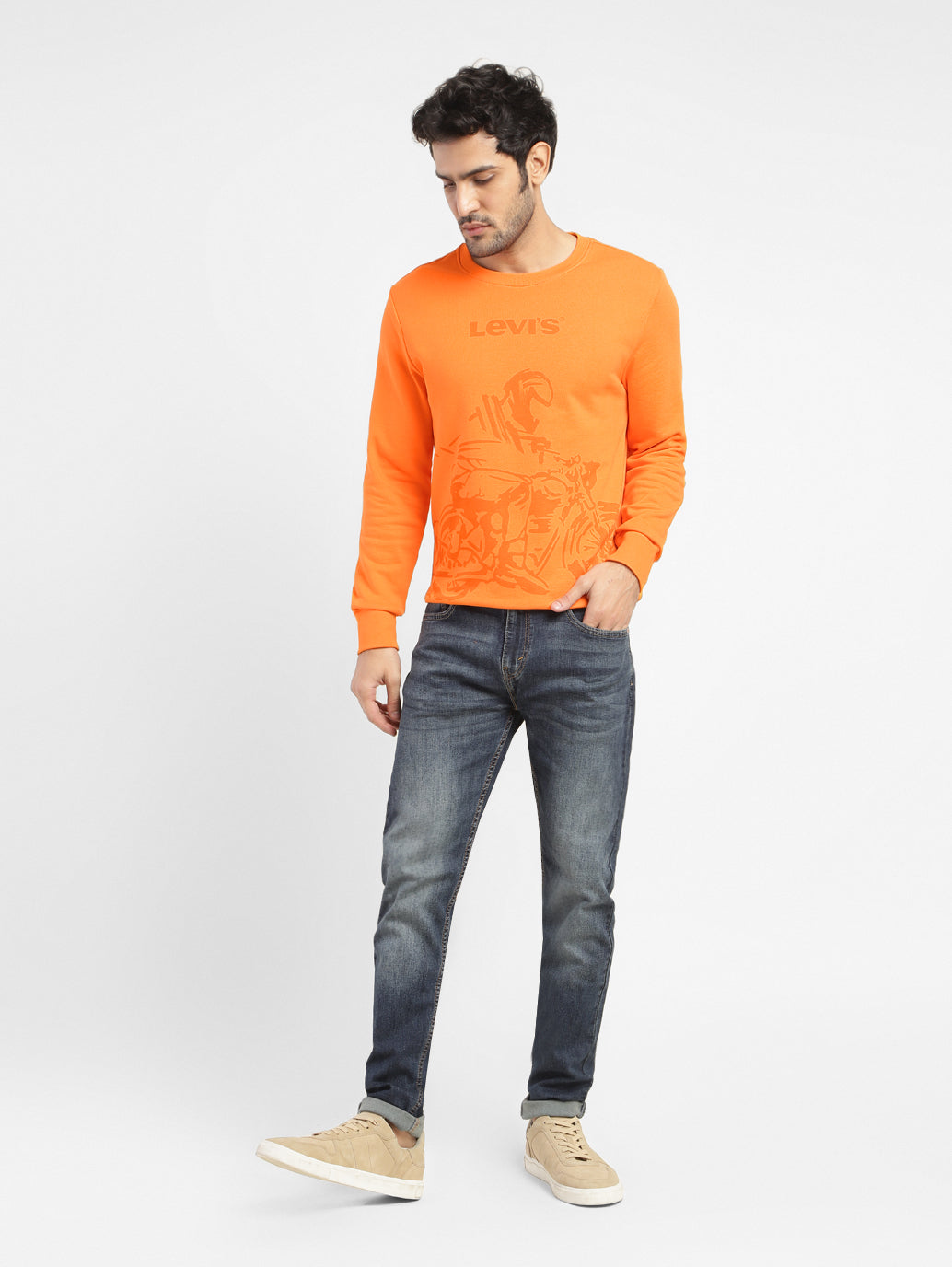 Men's Graphic Print Crew Neck Sweatshirt Orange - 53e5976e-3590-4e8e-bb96-995d159c84d8 View
