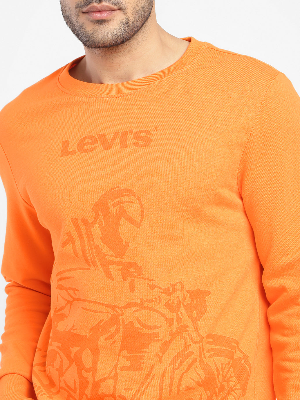 Men's Graphic Print Crew Neck Sweatshirt Orange - 61937fa7-38a0-4097-9af8-218f30186c8a View