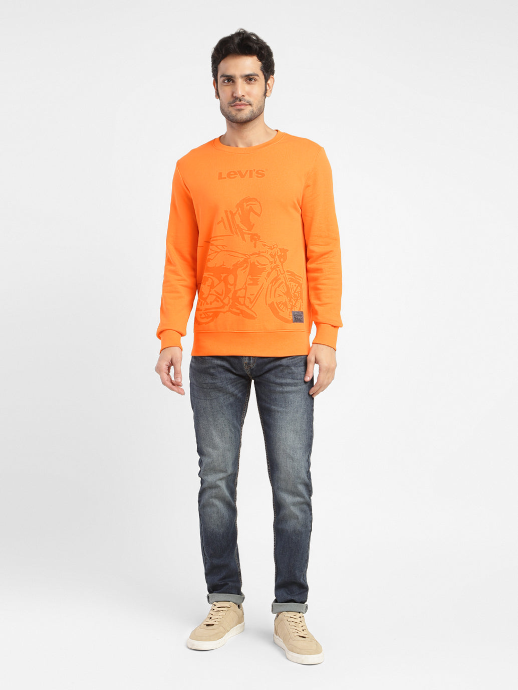 Men's Graphic Print Crew Neck Sweatshirt Orange - 684b6861-6d27-45da-9ce1-982f7373cc0a View