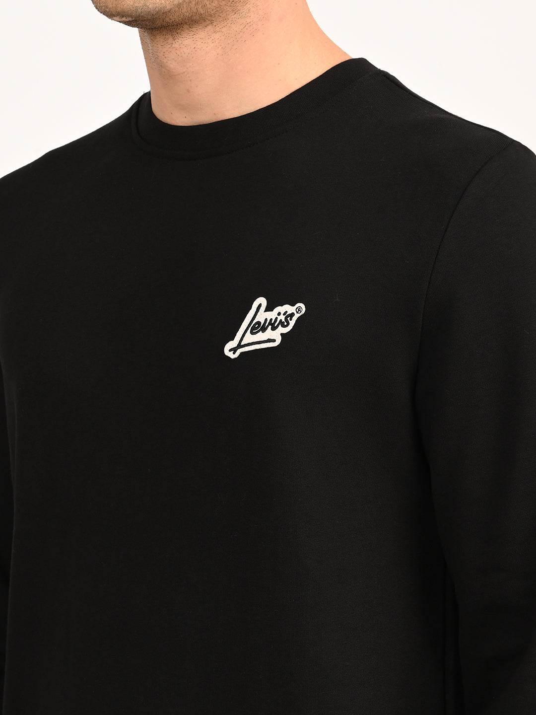 Men's Brand Logo Black Crew Neck Sweatshirt - detail View