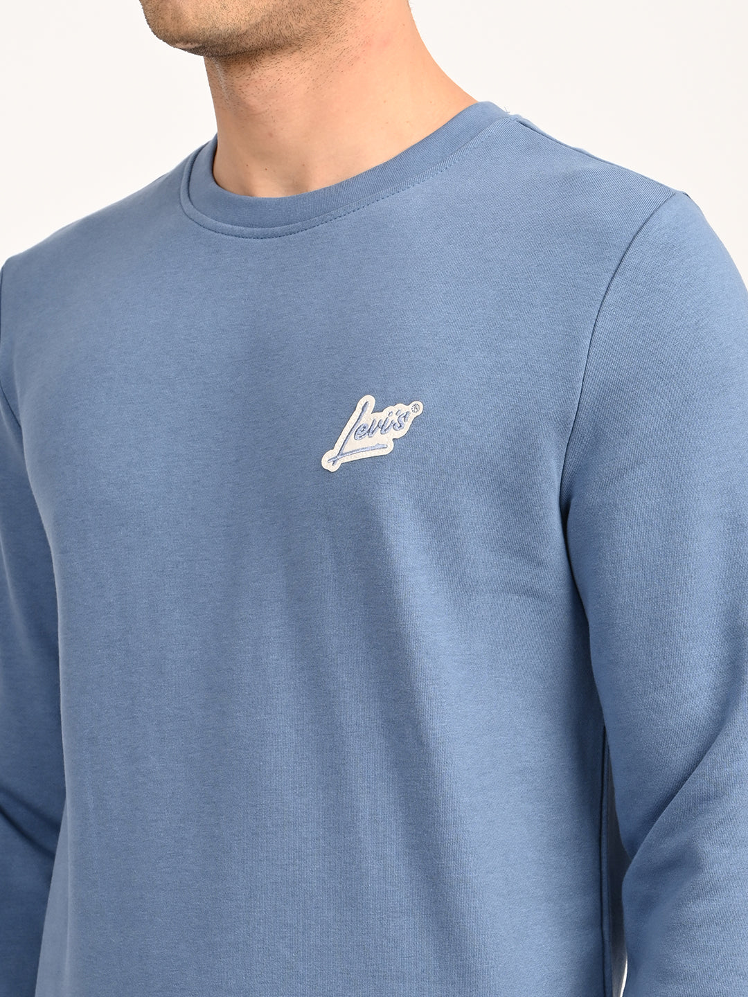 Men's Brand Logo Blue Crew Neck Sweatshirt - detail View