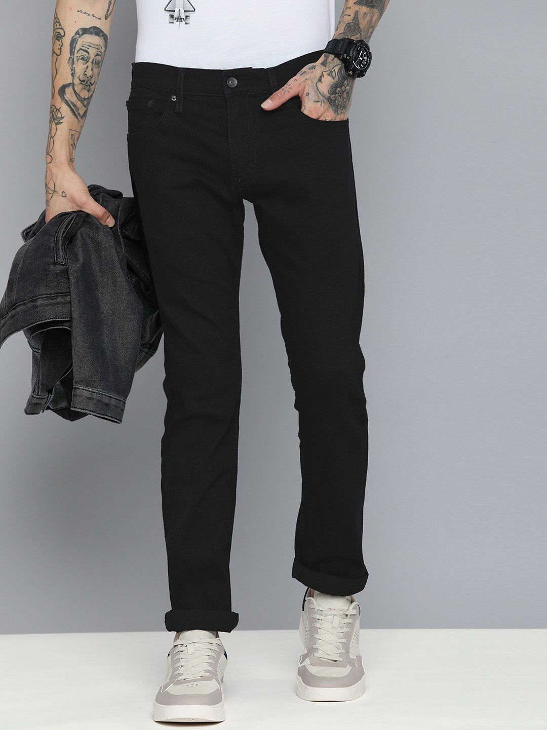 Men's 65504 Black Skinny Fit Mid Rise Jeans - 1 View
