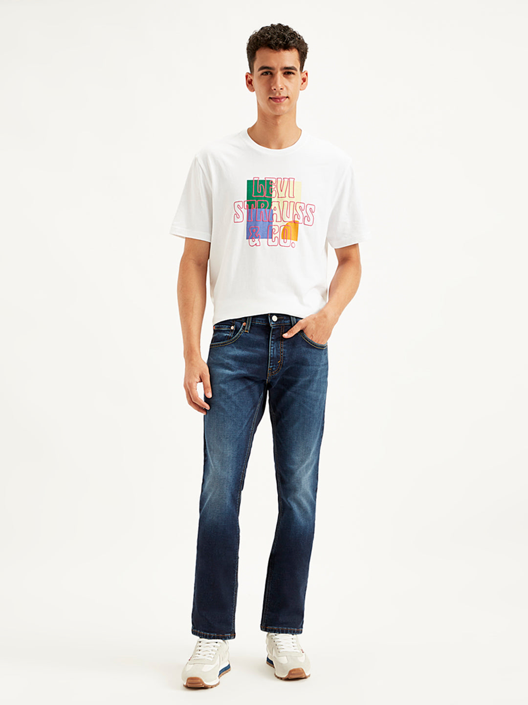 Men's 65504 Blue Skinny Fit Mid Rise Jeans - Front View