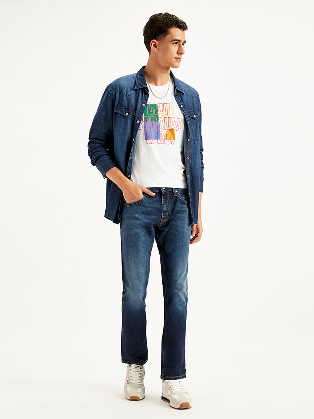 Men's 65504 Blue Skinny Fit Mid Rise Jeans - Styleshot View