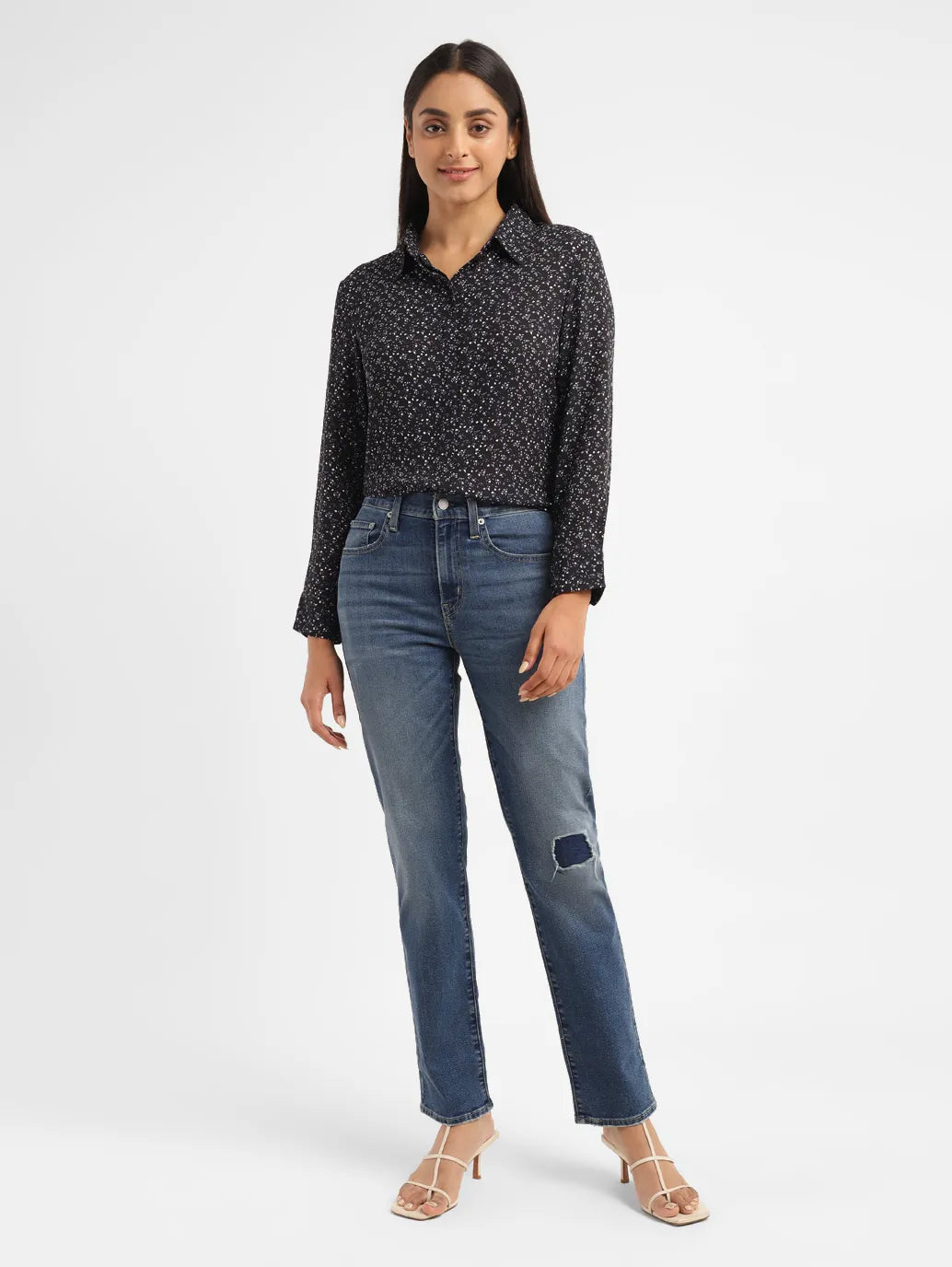 Women's 724 Blue Straight Fit High Rise Jeans - db88bf01-e9ac-4719-bbbc-738ef15db7a9 View