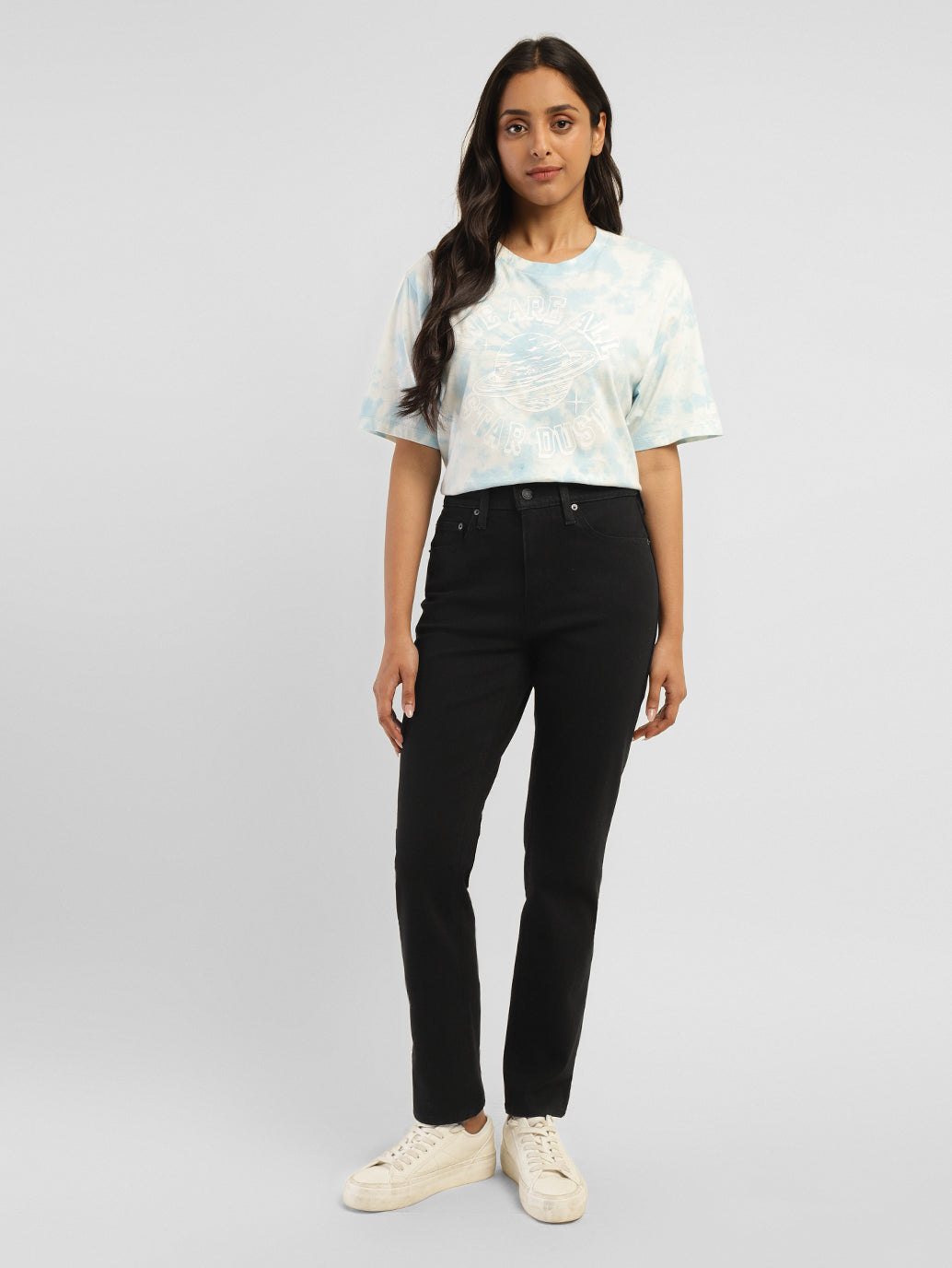Women's 724 Black Straight Fit High Rise Jeans - ModelFront View