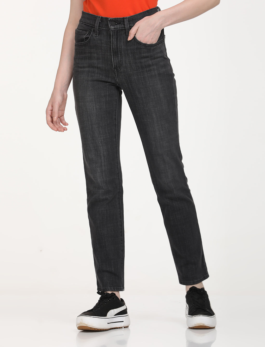 Women's 724 Black Straight Fit High Rise Jeans - Front View