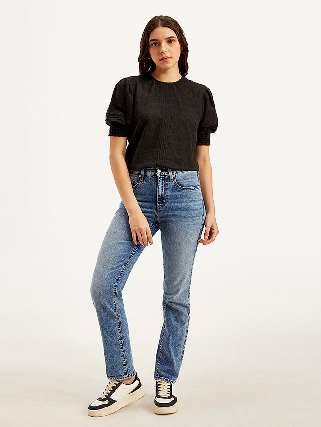 Women's 724 Blue Straight Fit High Rise Jeans - Front View