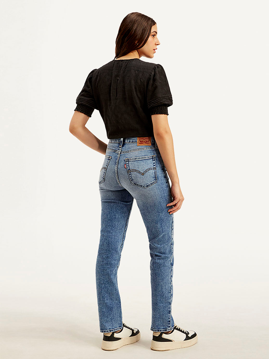 Women's 724 Blue Straight Fit High Rise Jeans - Back View