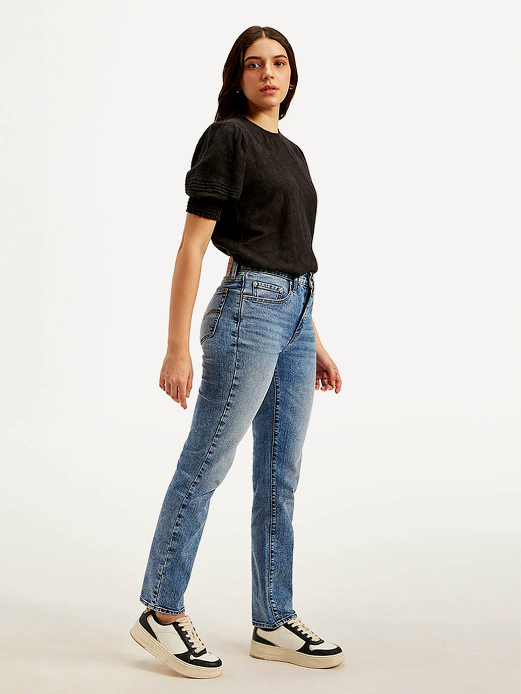 Women's 724 Blue Straight Fit High Rise Jeans - Side View