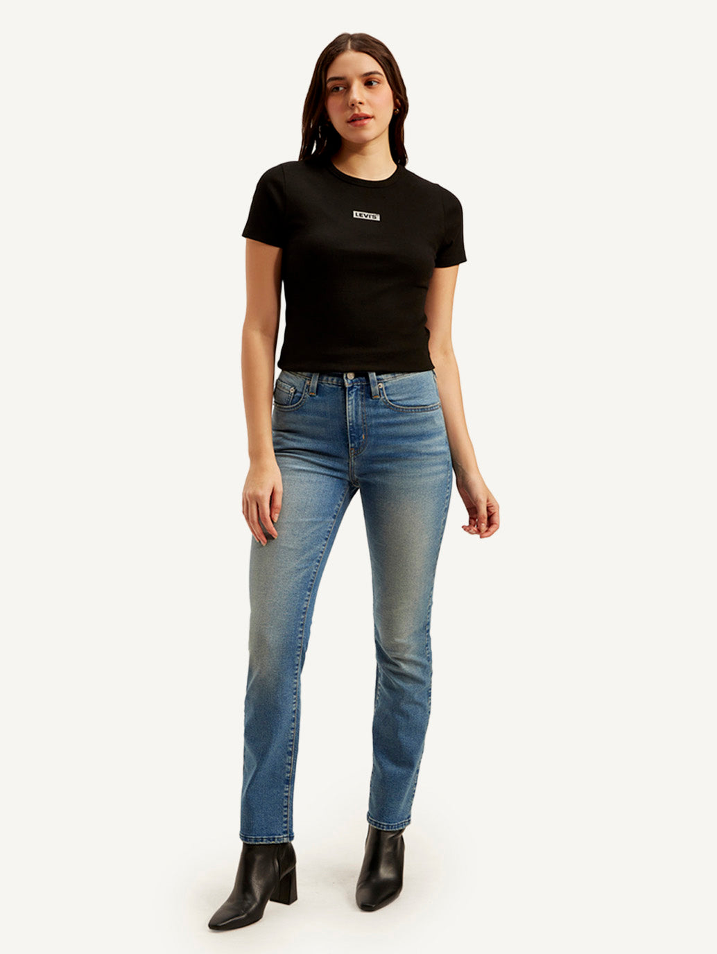 Women's 724 Blue Straight Fit High Rise Jeans - Front View