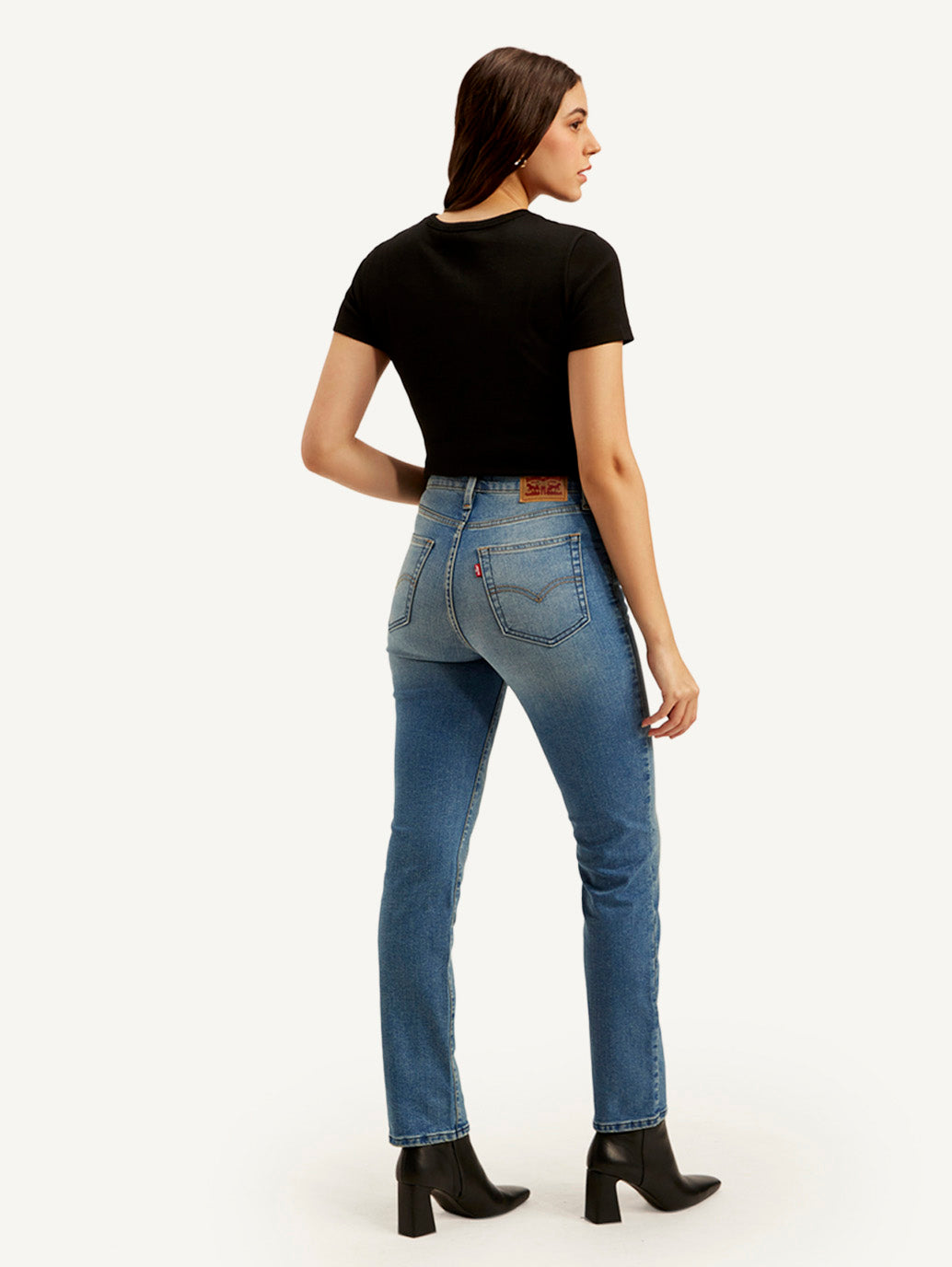 Women's 724 Blue Straight Fit High Rise Jeans - Back View