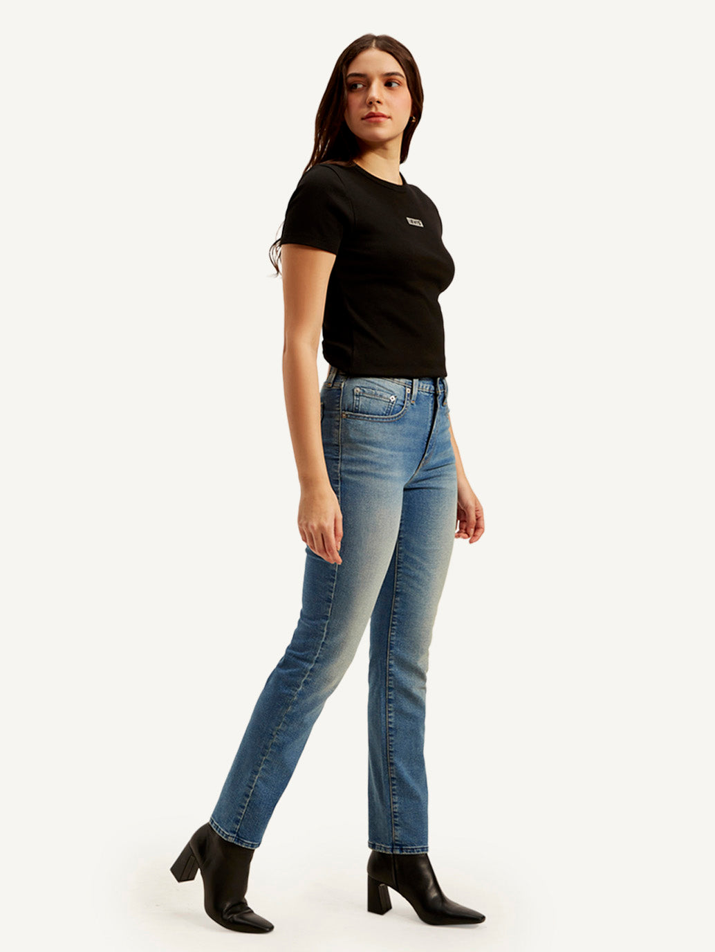 Women's 724 Blue Straight Fit High Rise Jeans - Side View