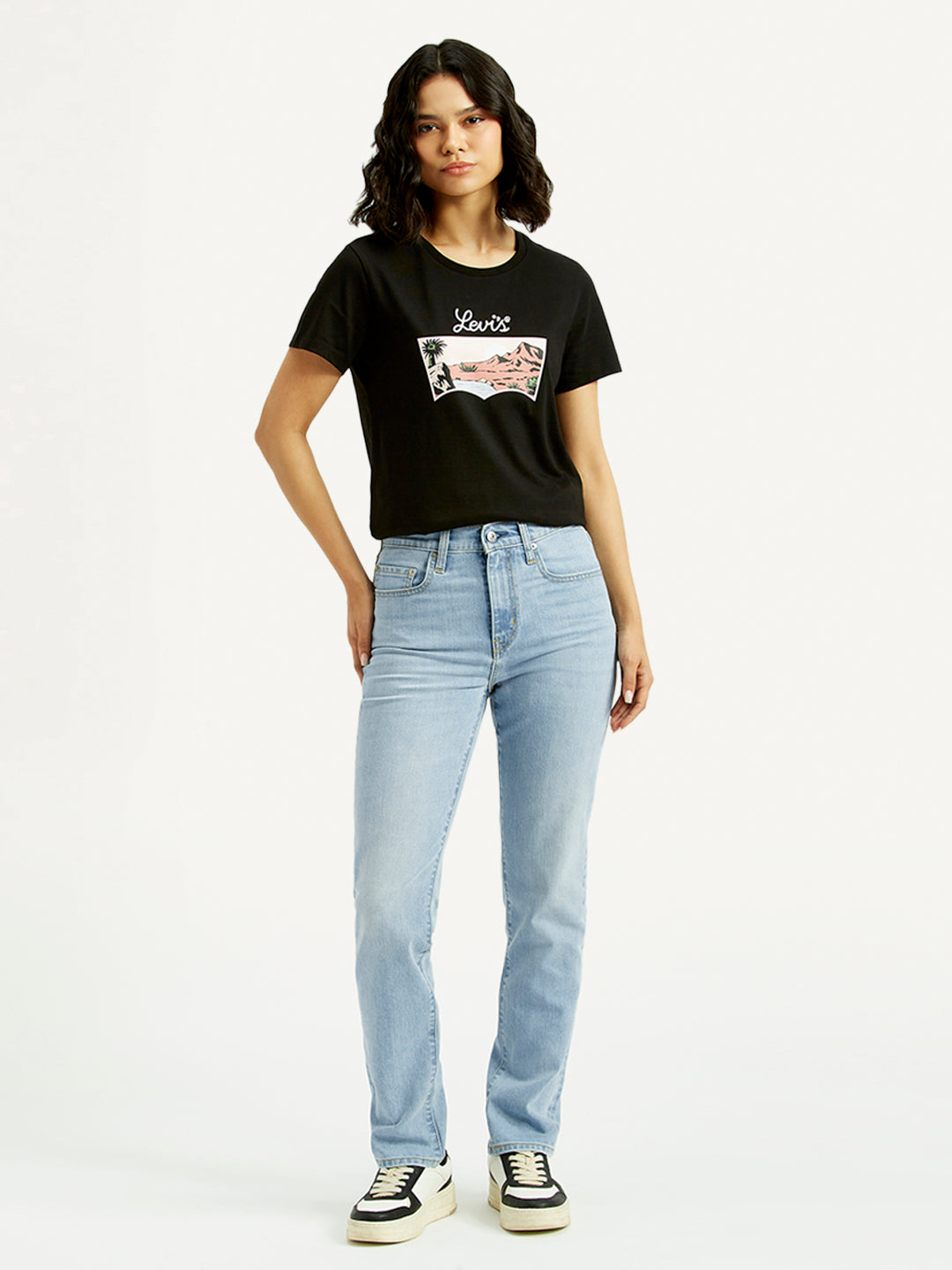Women's 724 Light Blue Straight Fit High Rise Jeans - Front View