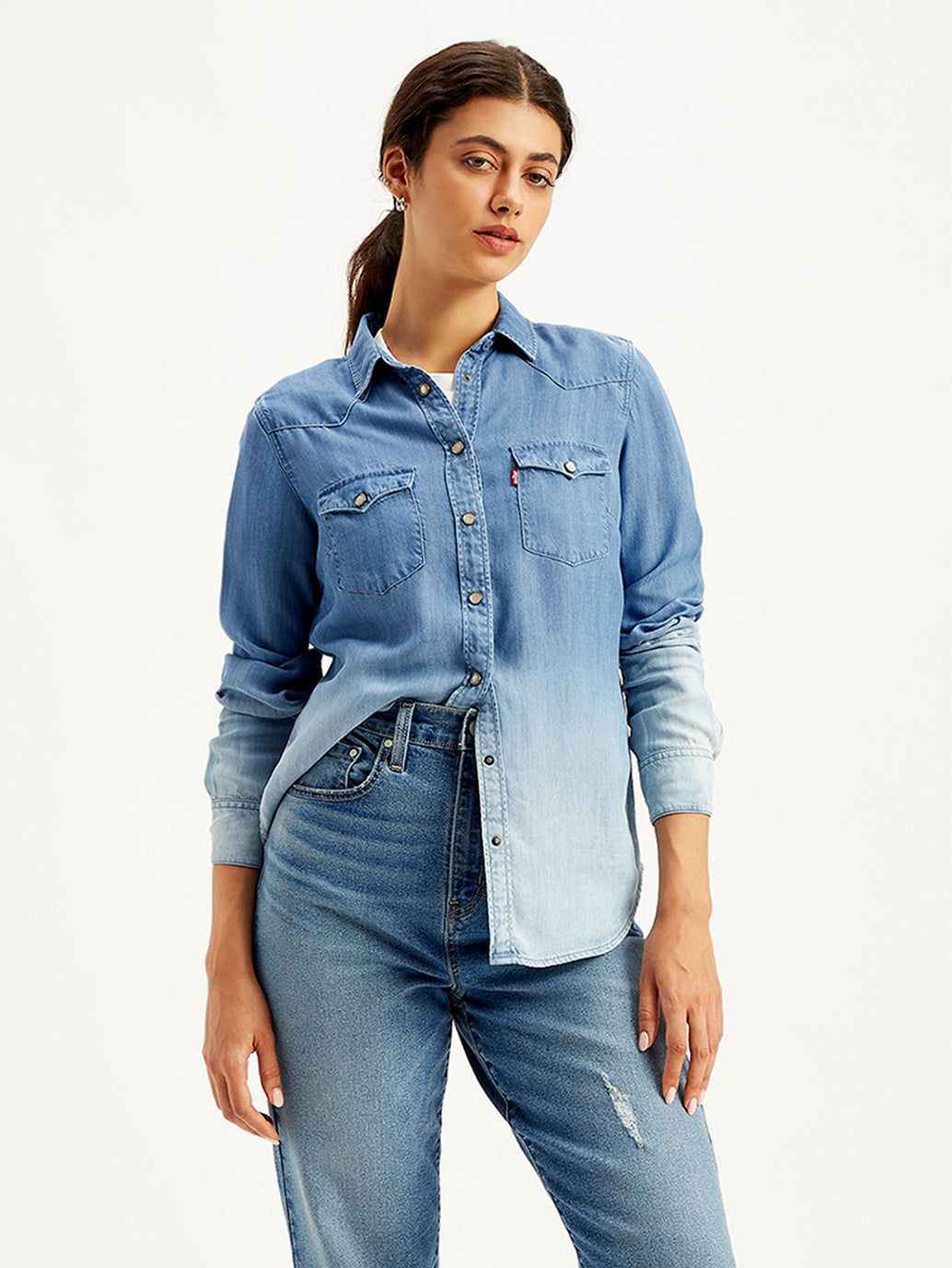 Women's Solid Regular Fit Denim Shirt - Styleshot View