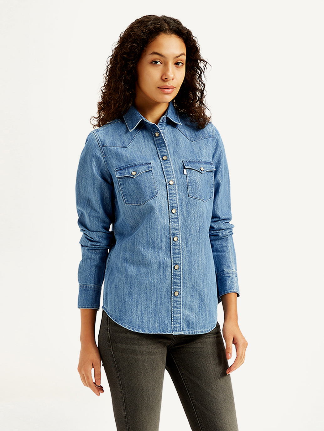 Women's Solid Regular Fit Denim Shirt - Side View