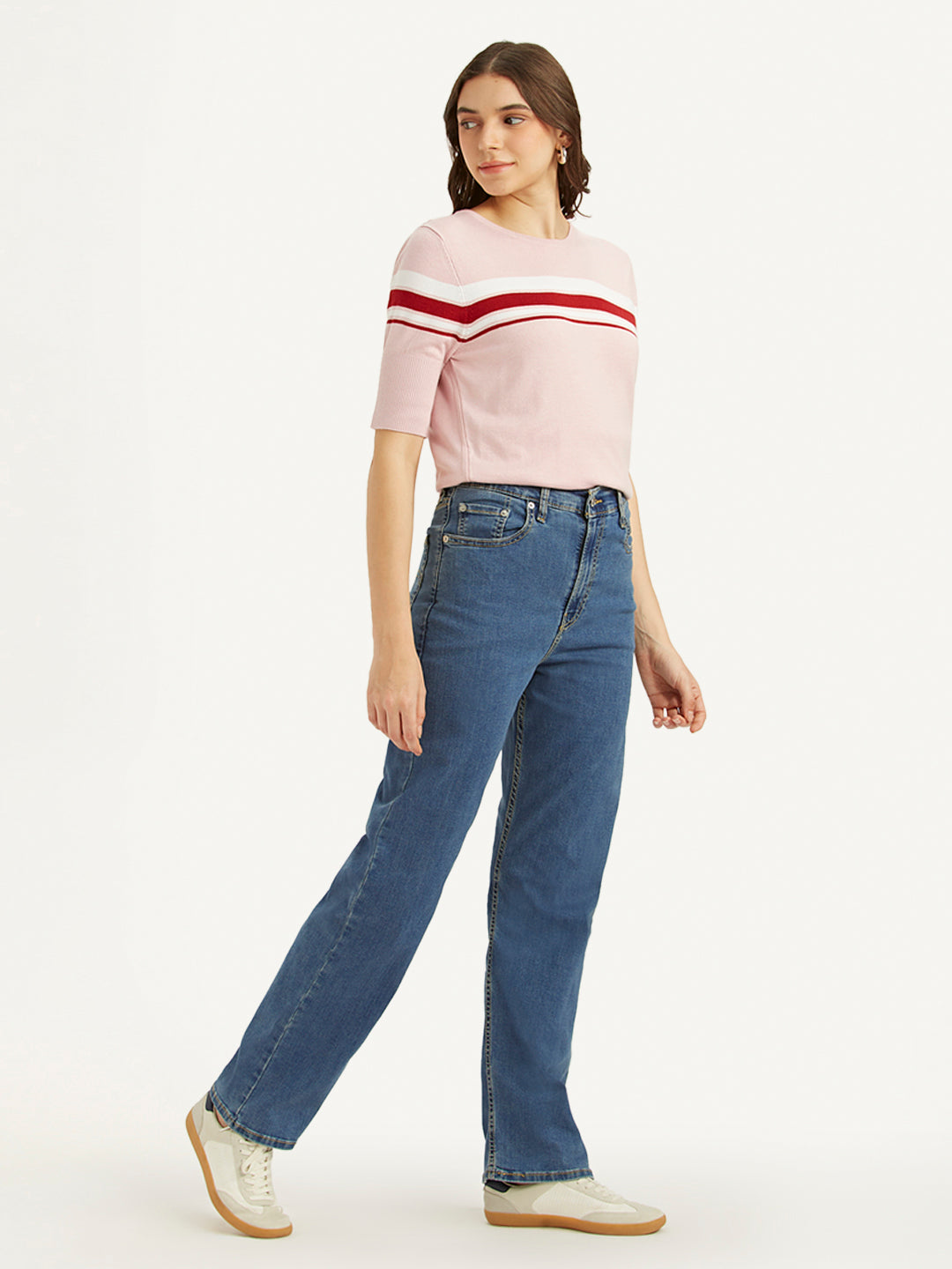 Women's Blue Ribcage Straight Fit High Rise Jeans - 742a020dc332c3da6aa0c1bccc2ed037 View