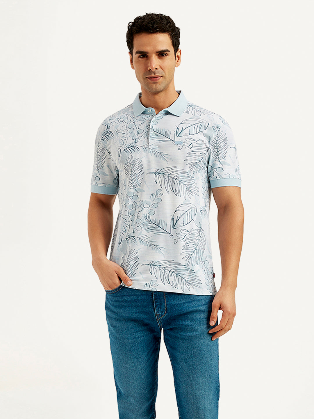 Men's Printed Slim Fit Polo T-Shirt - Front View
