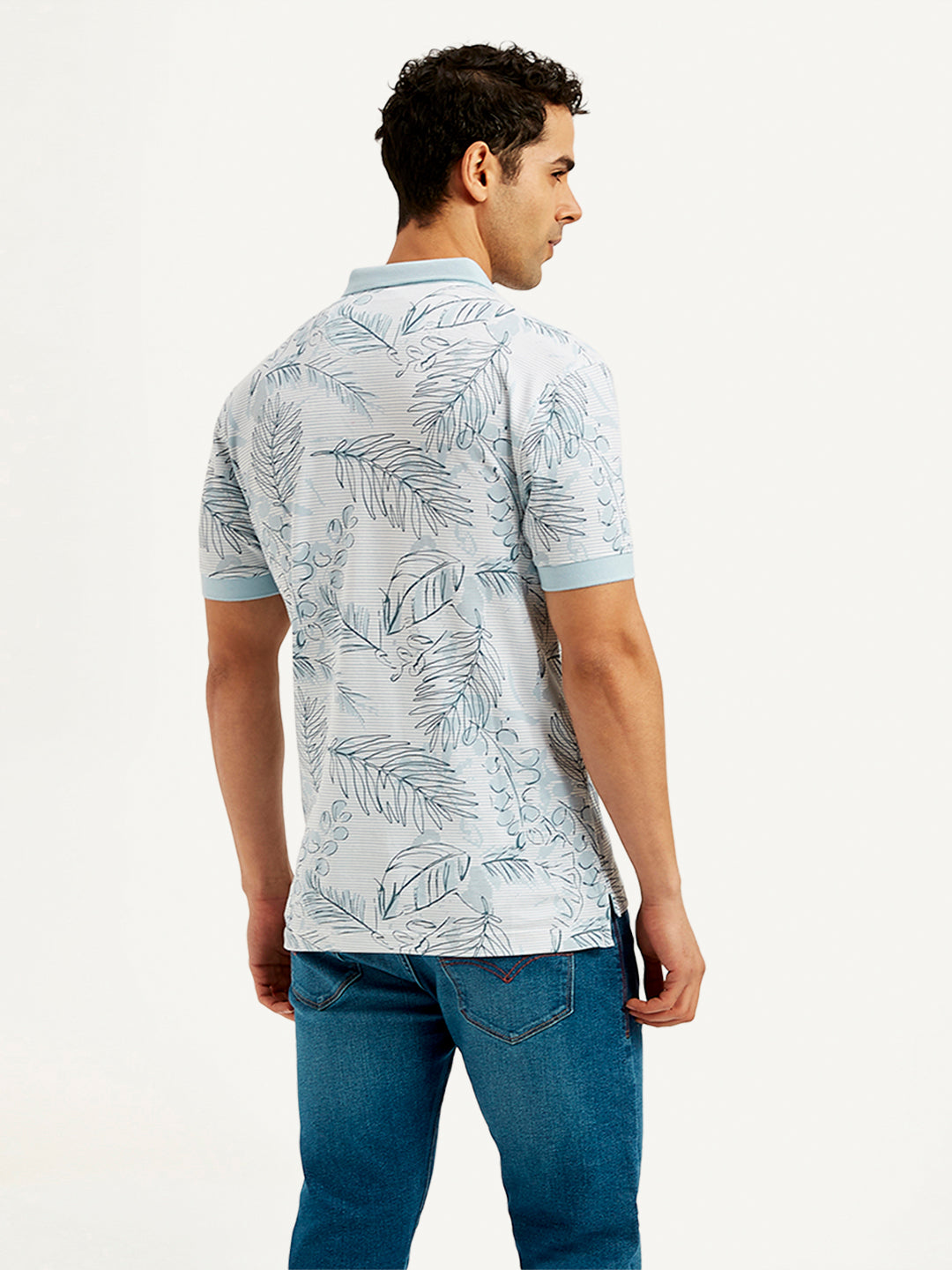 Men's Printed Slim Fit Polo T-Shirt - Back View