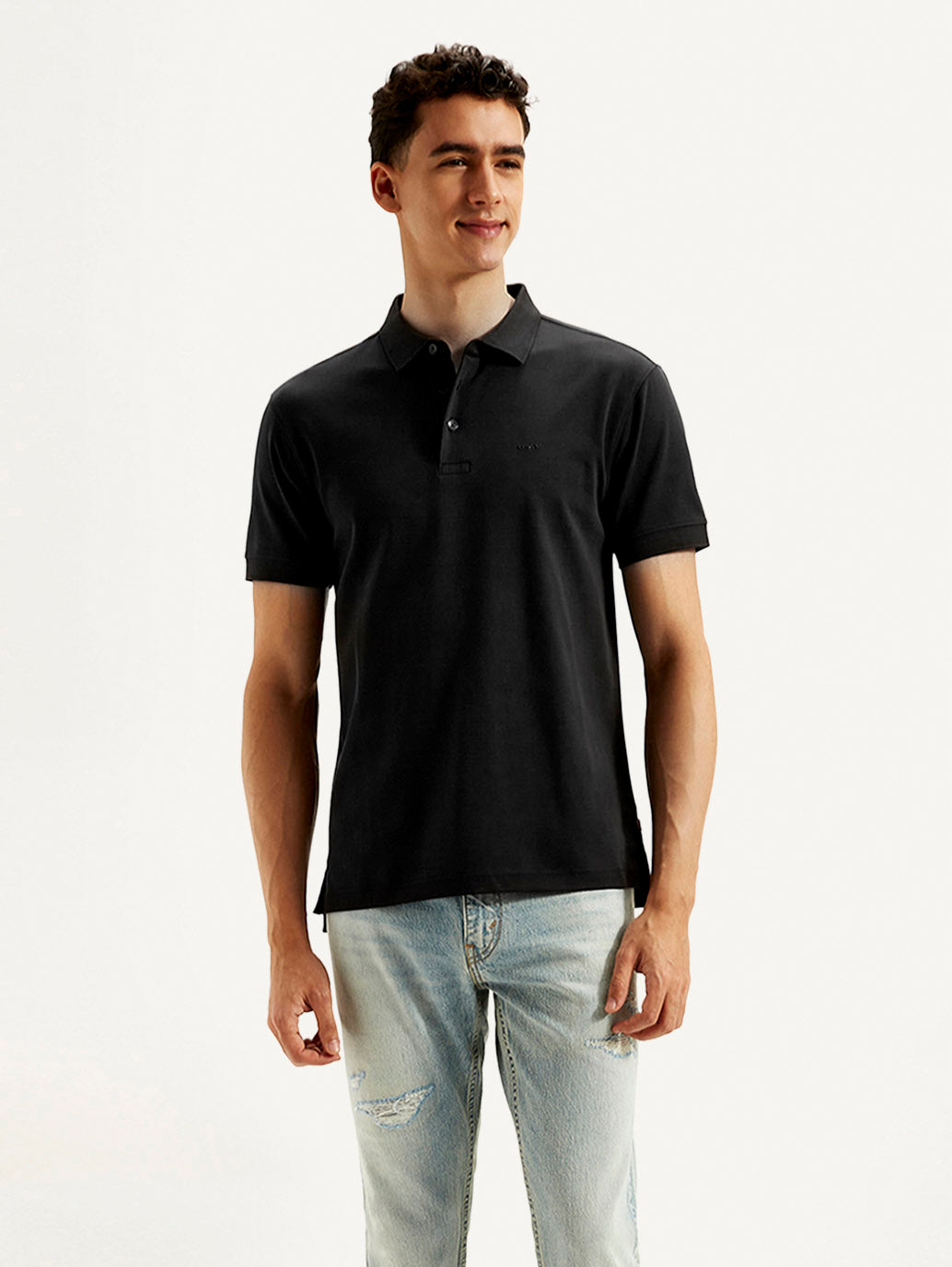 Men's Solid Slim Fit Polo T-shirt - Front View