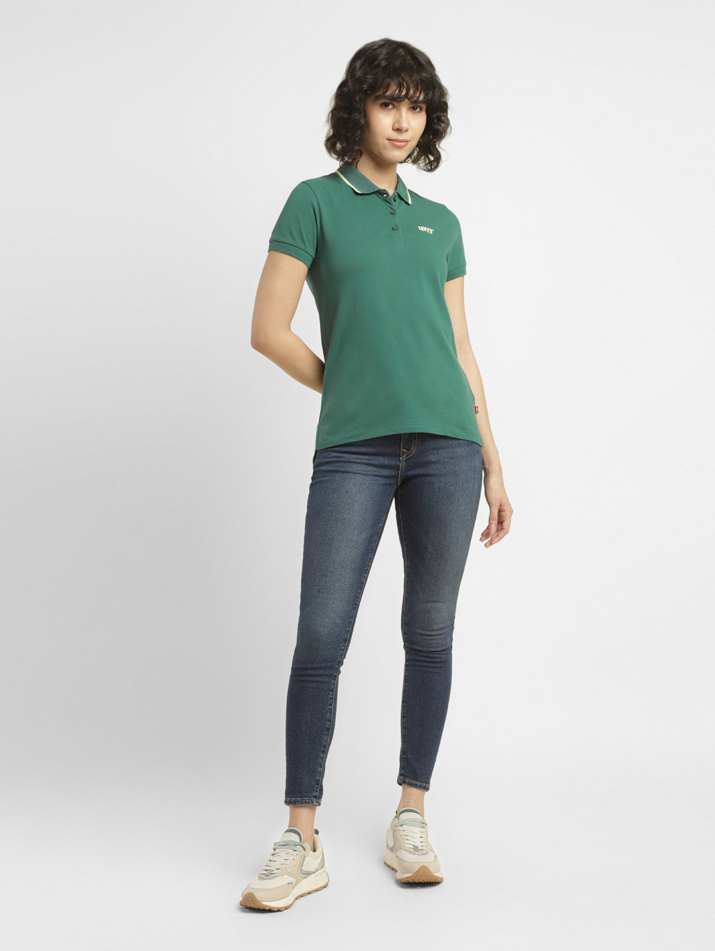 Women's Solid Polo T-shirt - ModelFront View
