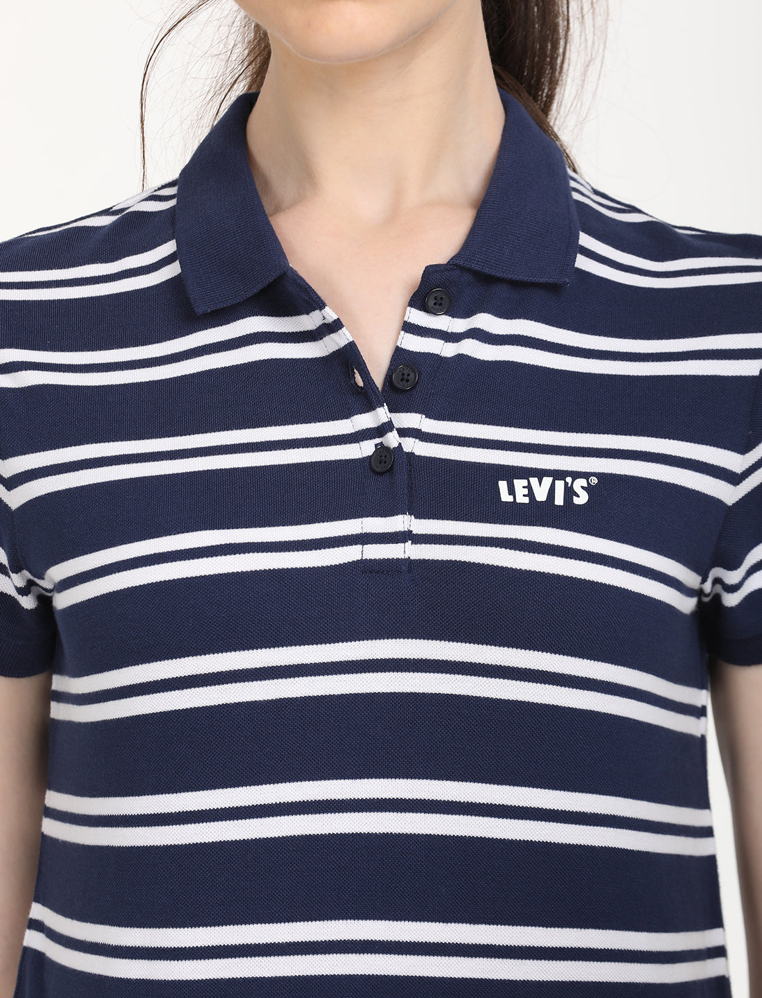 Women's Striped Print Polo T-Shirt - Detail View